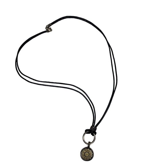 Black Cord 18” Necklace Y2K Style Medallion Mandala Sunburst Pendant Biker - Picture 1 of 8